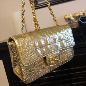 Chanel gold croc mini rectangular